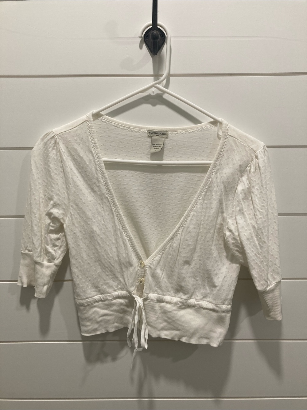 Banana Republic White Cropped Tie-Front Cardigan